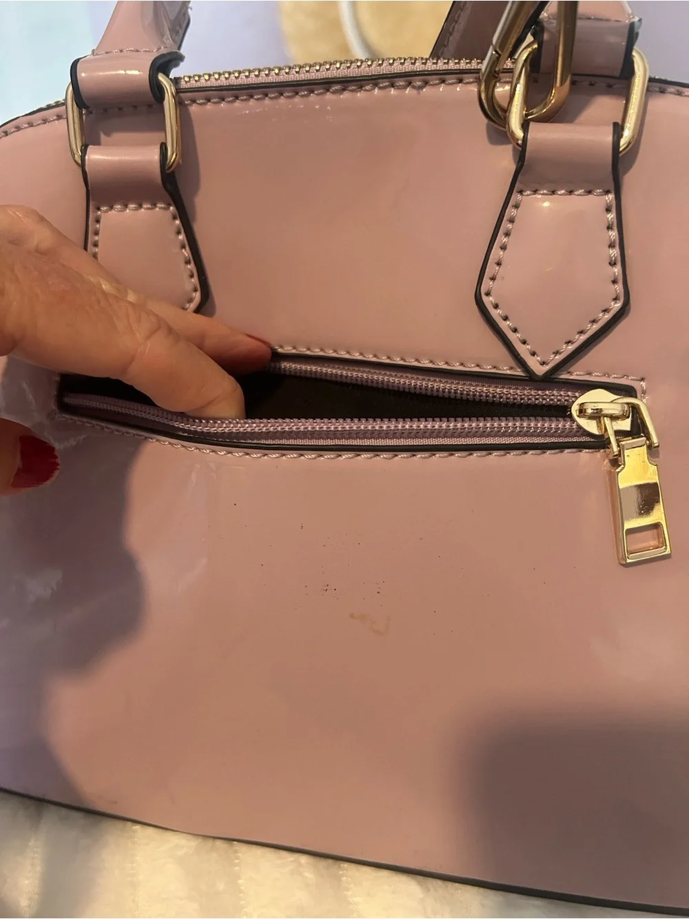 Patent Dome Satchel Handbag in Dusty Pink